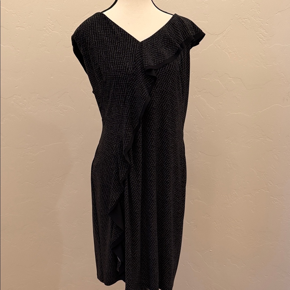 Ralph Lauren Black V-Neck Ruffle-Front Midi Dress